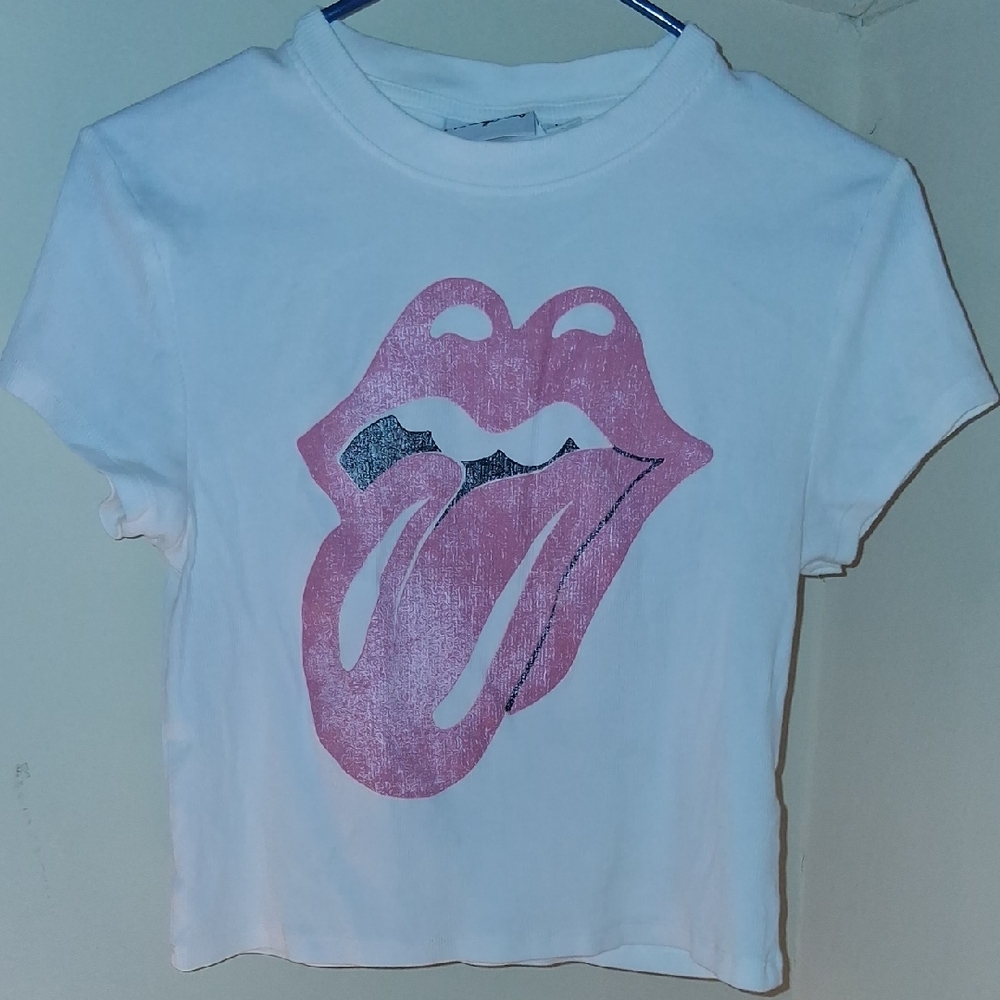 The Rolling Stones White Tee with Pink Logo